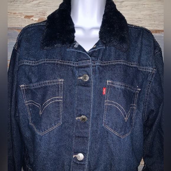 Levi’s vintage denim jacket with faux fur navy collar size M/L medium/large - Picture 6 of 9